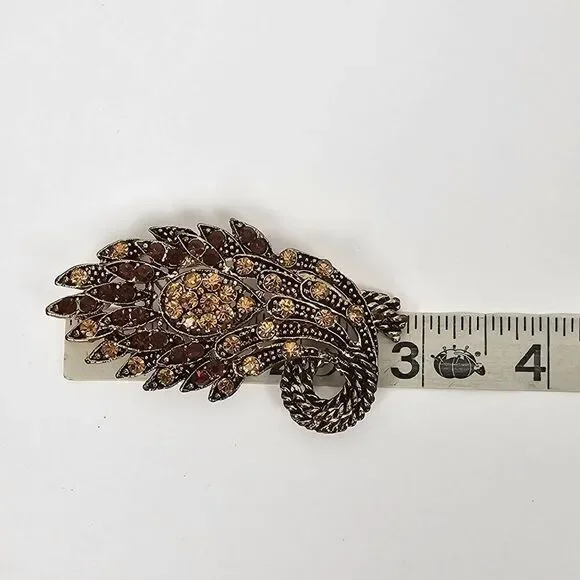 Vintage Yellow Brown Crystal Rhinestone Floral Big Brooch Pin Pendant Gold Tone‎ - Picture 9 of 13